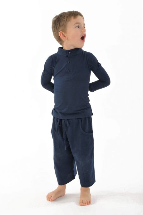 T-shirt polo coton bio col mao manches longues enfant