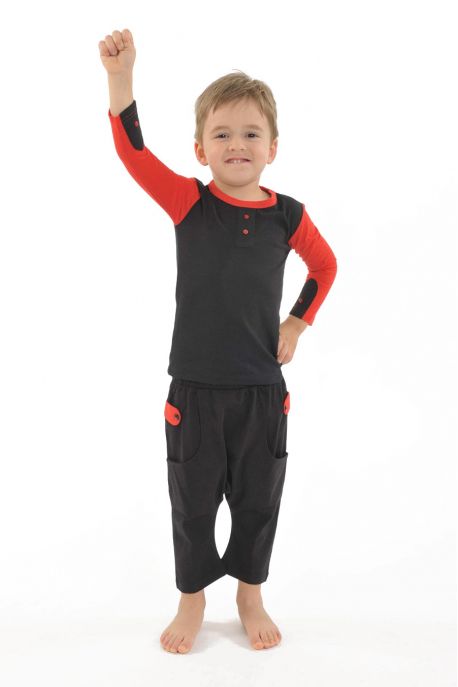 T-shirt enfant coton bio manches longues Noir et rouge