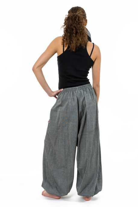 Pantalon ethnic chic aladin zen ceinture corset gris chine Divyna