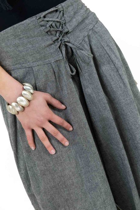 Pantalon ethnic chic aladin zen ceinture corset gris chine Divyna