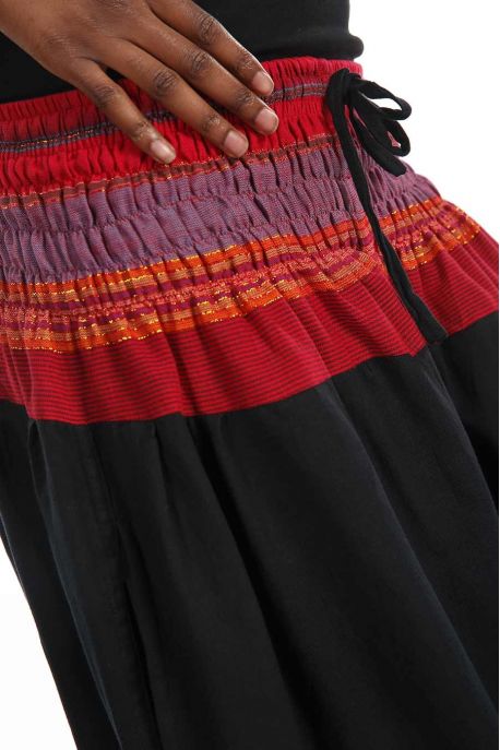 Pantalon sarouel elastique bouffant noir sari rouge Maka personnalisable