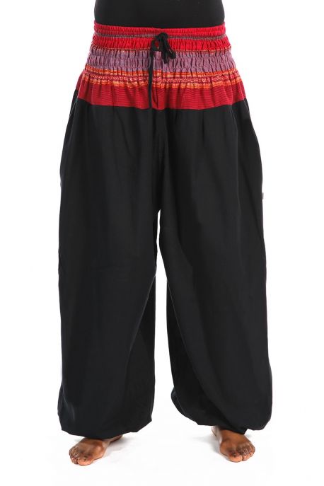 Pantalon sarouel elastique bouffant noir sari rouge Maka personnalisable