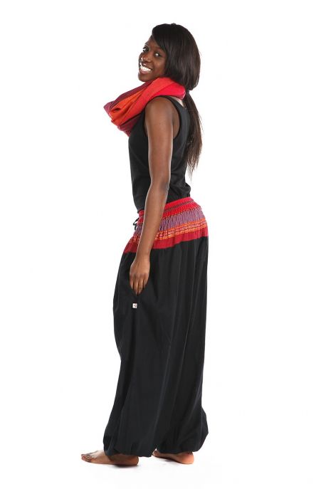 Pantalon sarouel elastique bouffant noir sari rouge Maka personnalisable