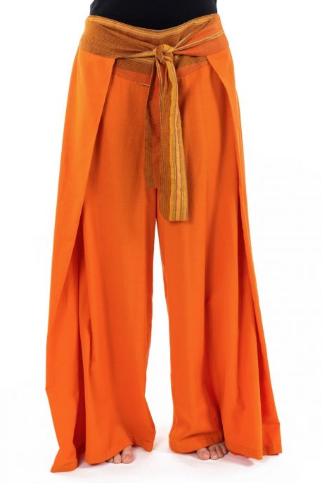 Pantalon ethnique leger ceinture sari brillant orange Orih