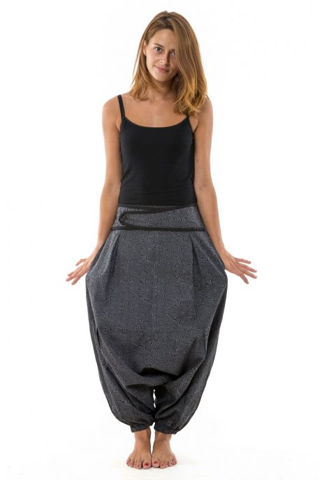 Sarouel femme hiver gris souris imprime psychedelic noir personnalisable