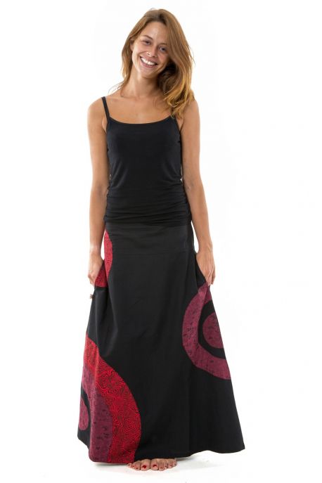 Jupe longue psychedelic nepali dream noir rouge hiver personnalisable