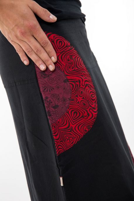 Jupe longue psychedelic nepali dream noir rouge hiver personnalisable