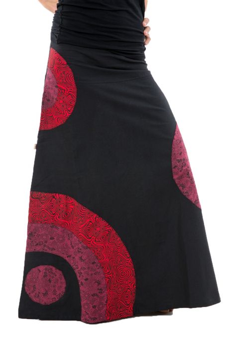 Jupe longue psychedelic nepali dream noir rouge hiver personnalisable