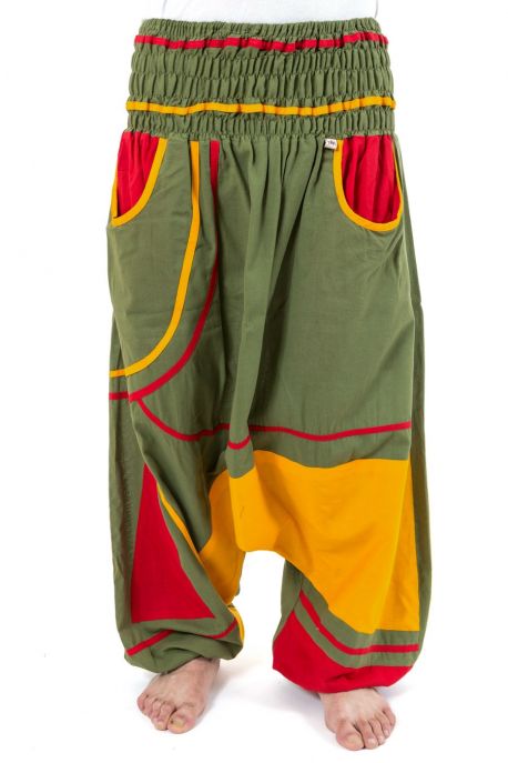 Sarouel elastique grande taille reggae babacool vert jaune rouge