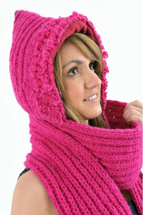 Capuche Echarpe moufle pure laine douce Le 3 en 1 