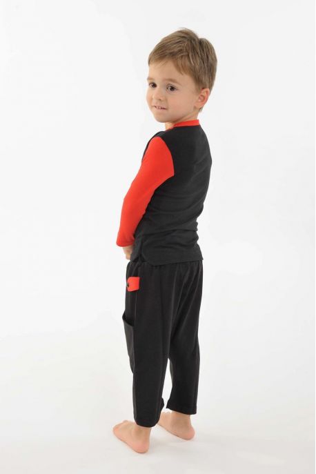 T-shirt enfant coton bio manches longues Noir et rouge