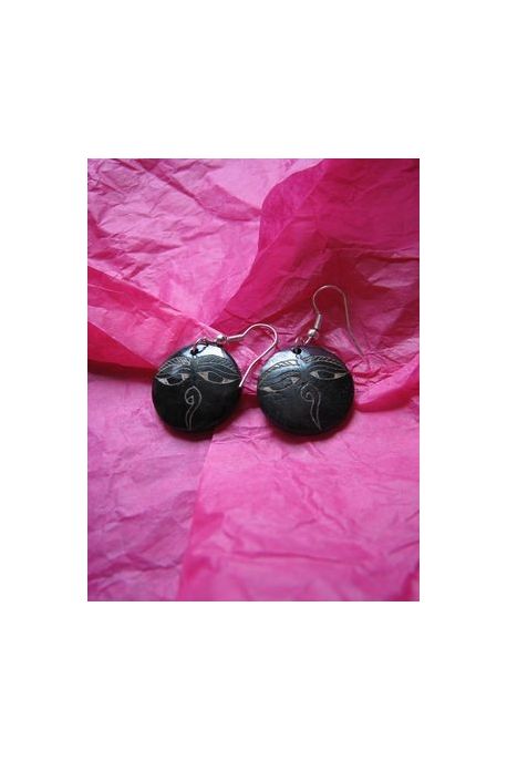 BO7033 Boucle d oreille os de buffle rond yeux de bouddha