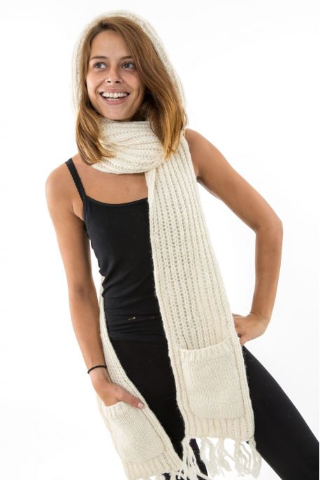 Capuche Echarpe moufle pure laine douce Le 3 en 1 
