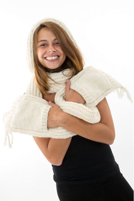 Capuche Echarpe moufle pure laine douce Le 3 en 1 