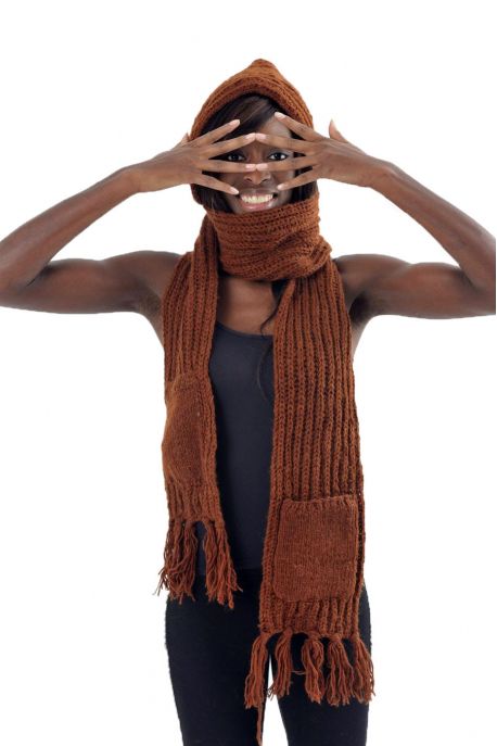 Capuche Echarpe moufle pure laine douce Le 3 en 1 