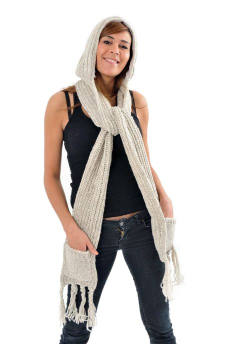 Capuche Echarpe moufle pure laine douce Le 3 en 1 
