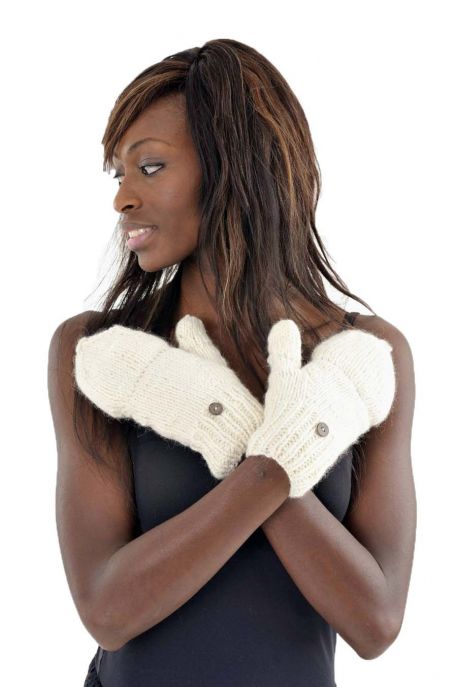 Gants mitaines moufles creme ou gris pure laine et polaire douce
